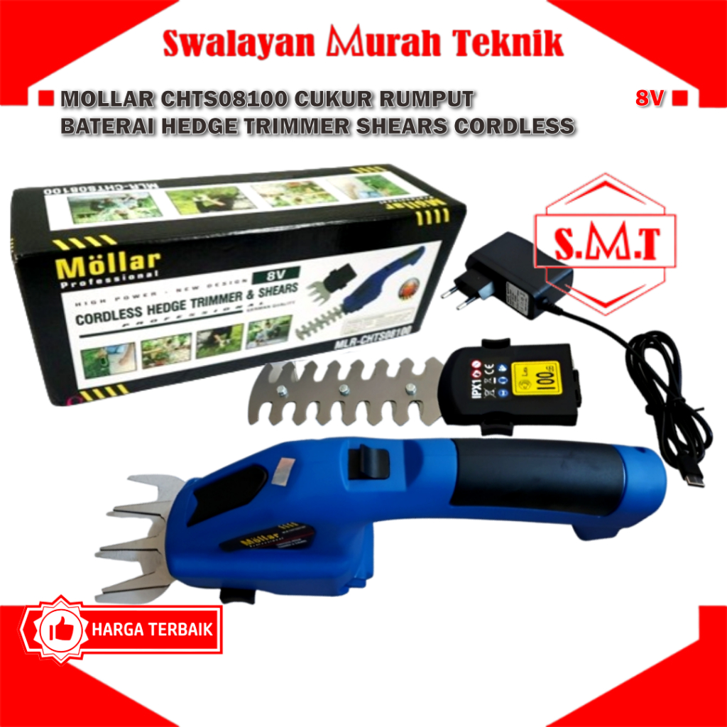 MOLLAR CHTS08100 Pemotong Tanaman Rumput Rumah Baterai Hedge Trimmer Cordless