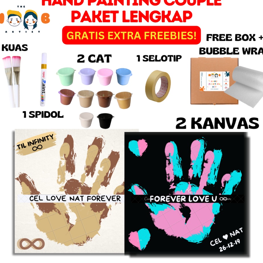 

[KODE D6I9O] Hand Painting Kit Canvas By The Noob Artist | Kanvas Cap Tangan Couple | Canvas 20x20 cm | Kanvas Lukis Tangan Couple