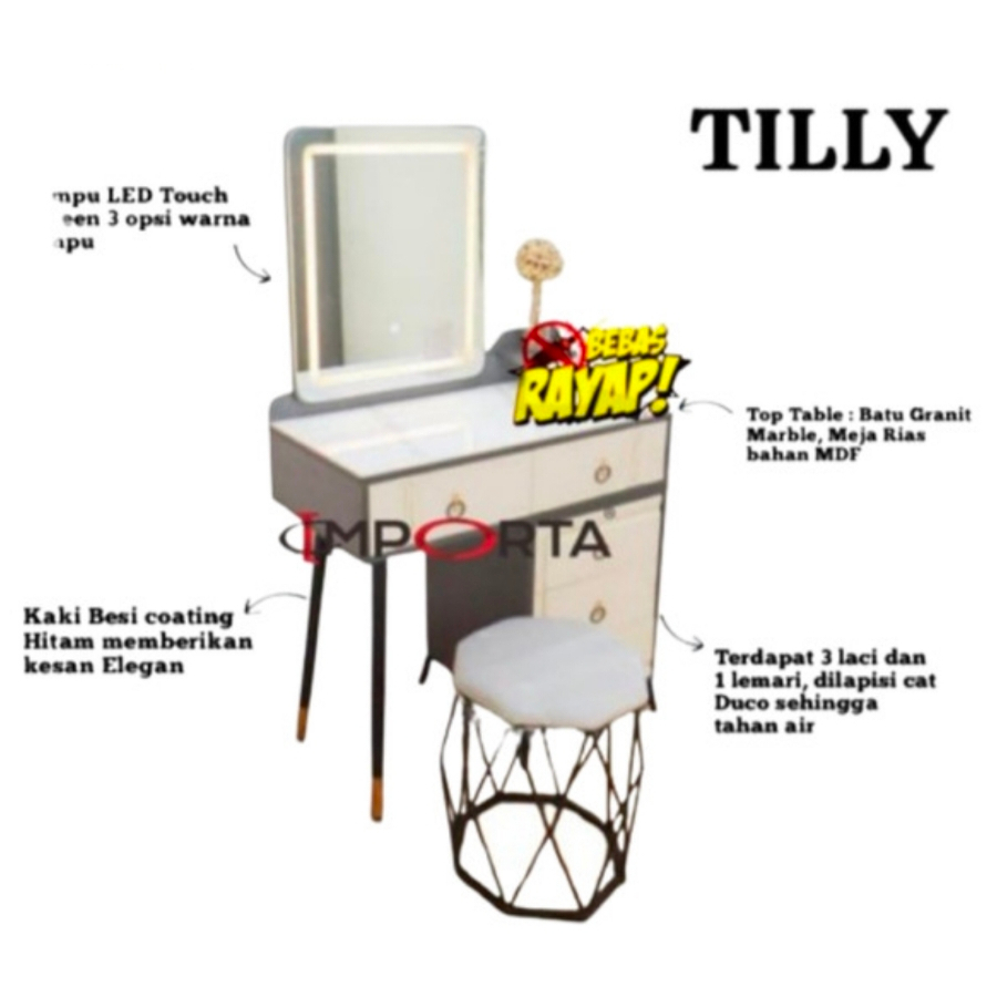 IMPORTA Meja Rias / Meja Rias Lampu LED / Meja Rias Kekinian / Meja Rias Ala Ala Korea / Meja Rias I