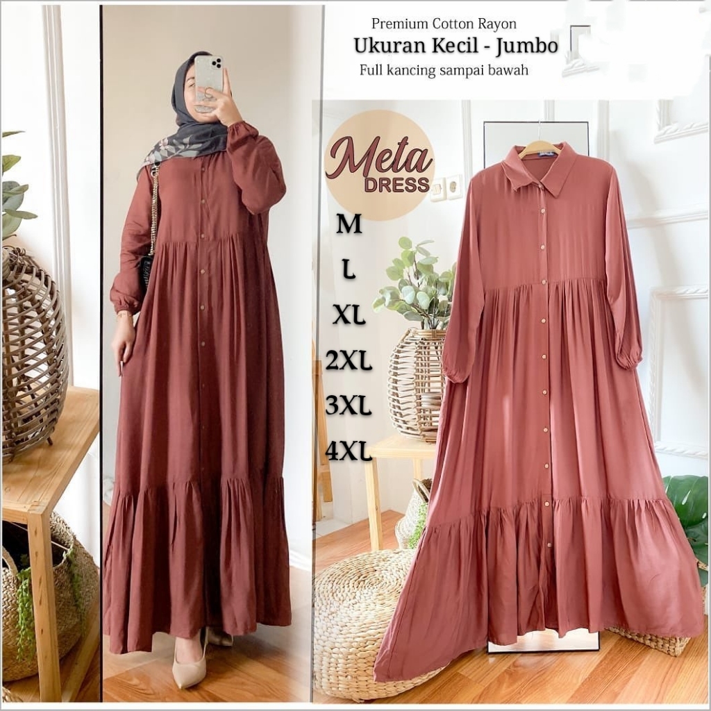 Meta Dress Baju Pakaian Wanita Bahan Rayon Premium kuran Jumbo COD
