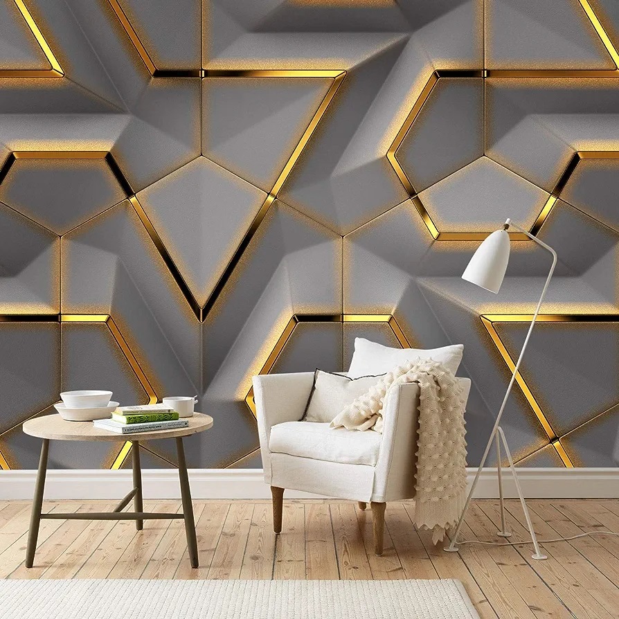 UTAMA FANCY - WALLPAPER DINDING GEOMETRIC 3D ABU GOLD