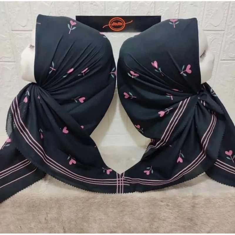 Hijab Jilbab Segi Empat Voal Motif Bunga Love / Hijab Dewasa / Voal Motif Premium Lasercut Printing 