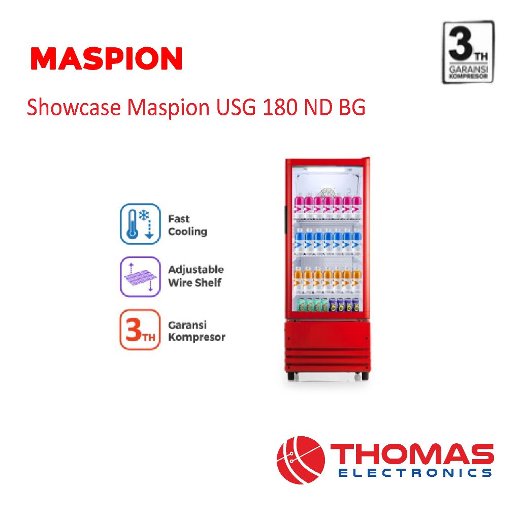 Showcase Maspion USG180ND USG 180 ND BG 3 Rak 180 L Garansi Resmi