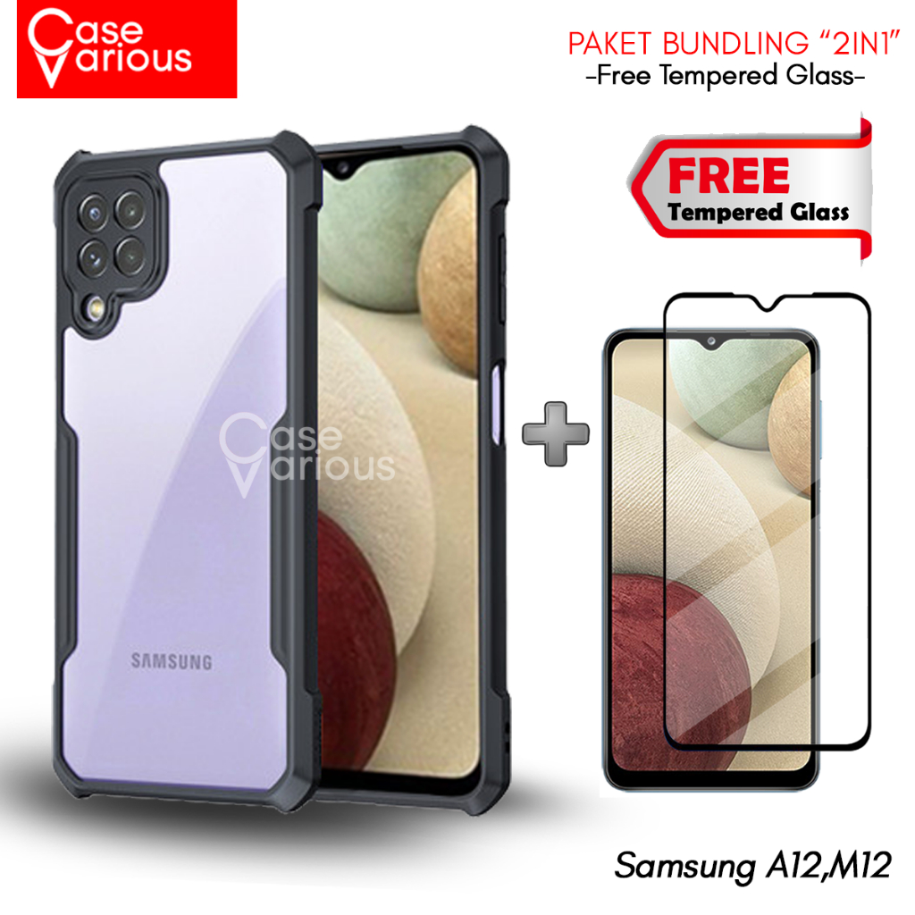 Promo Case Samsung A12,M12 Paket Casing dan Tempered Glass