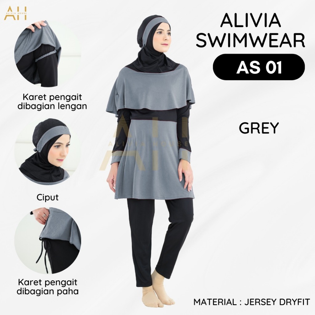 Alivia Swimwear AS01 - Baju renang muslimah dewasa wanita muslim perempuan remaja swimwear marina Image 3