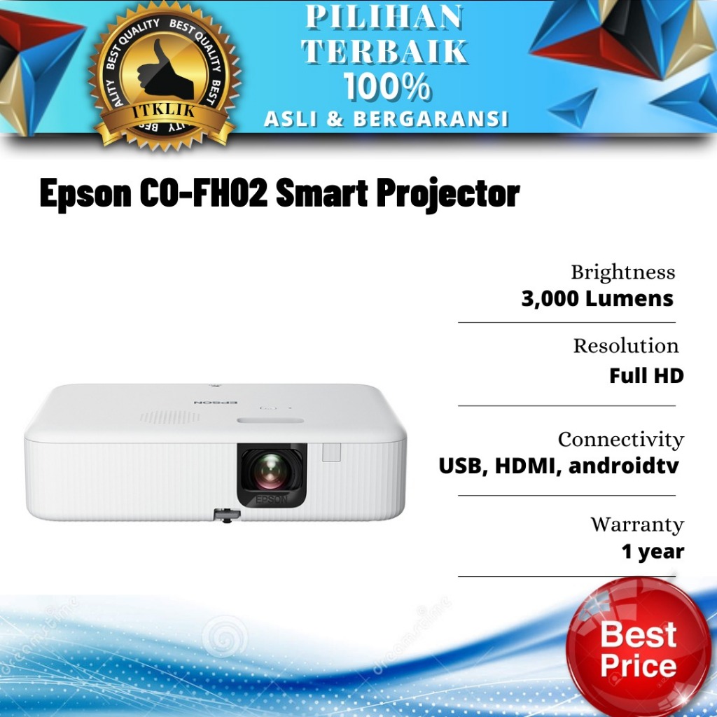 Proyektor EPSON CO-FH02 COFH02 CO FH02 HYBIRD FULL HD ANDROID TV Portable Ori