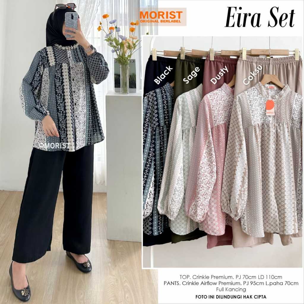 [NEW ARRIVAL] SETCEL CRINKLE MOTIF ELEGAN EIRA SET BY MORIST ONESET BAJU WANITA CASUAL OUTFIT OOTD K