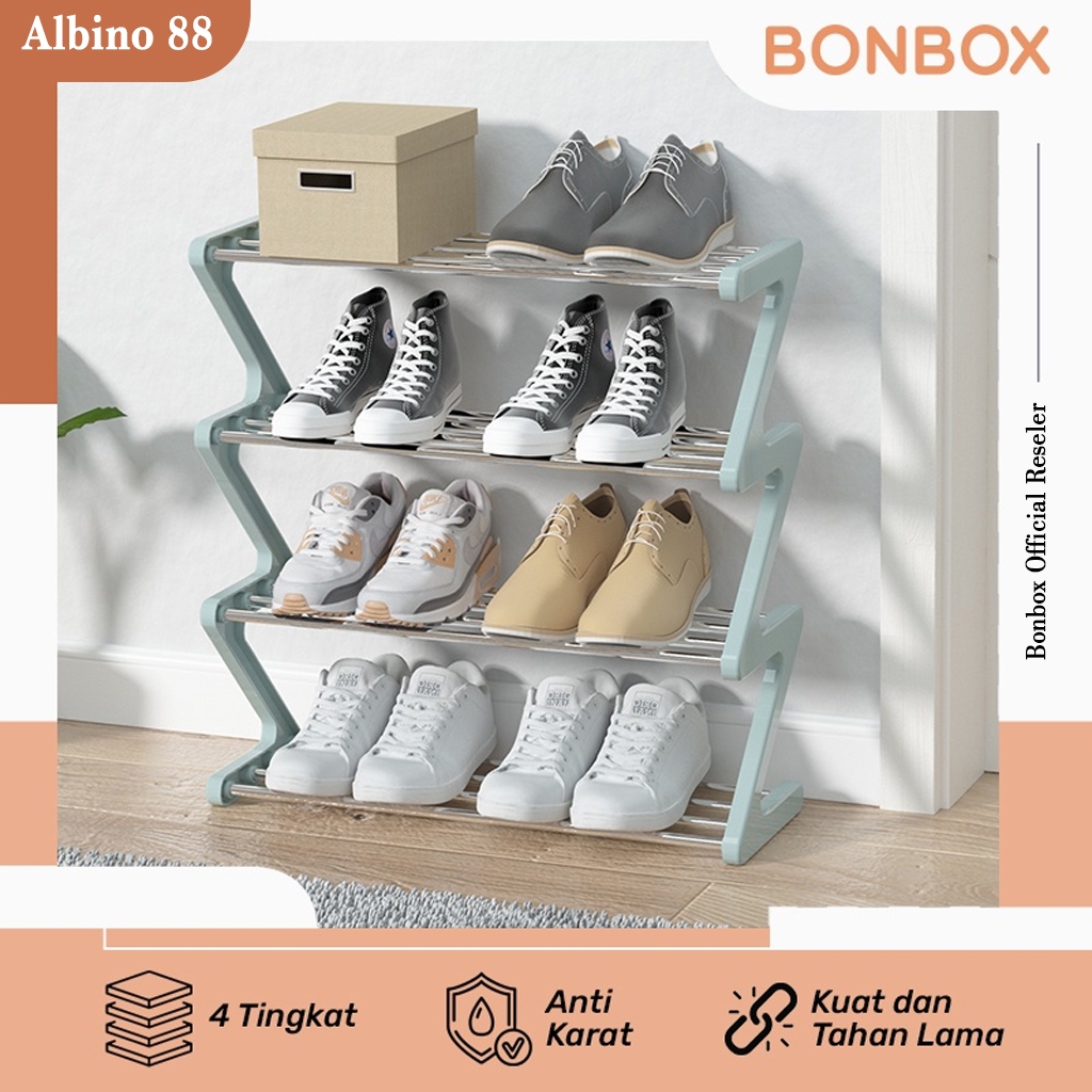 Rak Susun Bonbox Sepatu 4 Layer 4 Susun Kuat Kokoh Anti Leyot Anti Karat Shoe Rack Sandal Holder Rak Sepatu Lipat Serbaguna