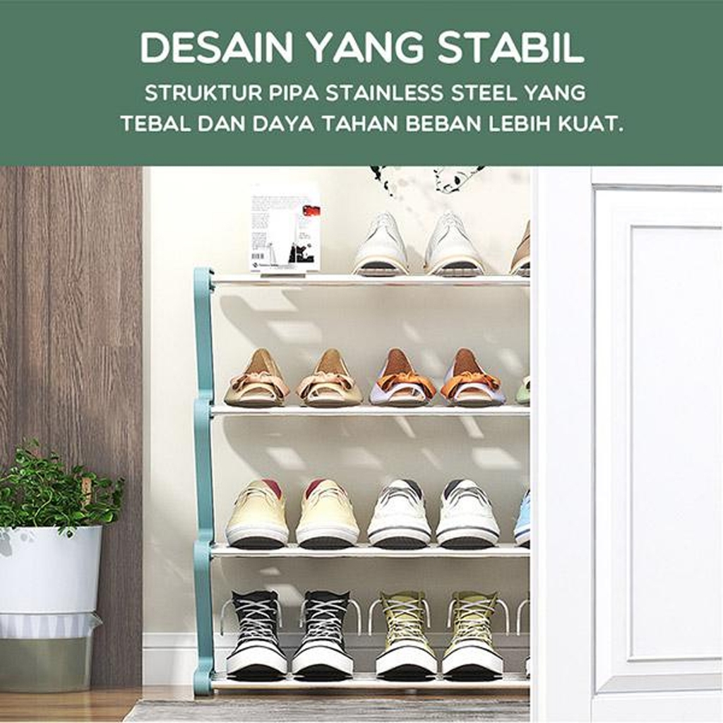 Rak Susun Bonbox Sepatu 4 Layer 4 Susun Kuat Kokoh Anti Leyot Anti Karat Shoe Rack Sandal Holder Rak Sepatu Lipat Serbaguna