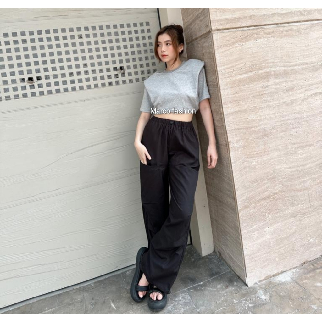 celana wanita catrin kulot cargo panjang catoon chinos