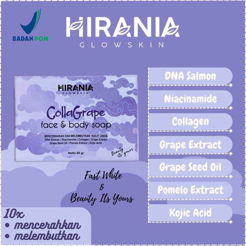 [READY STOK] HIRANIA CollaGrape Face &Body Soap BPOM Original