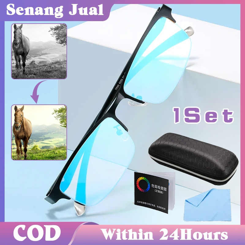 1 Set Kaca Mata Buta Warna Parsial Merah Hijau Dengan Kartu Tes Buta Warna Anti Bluelight