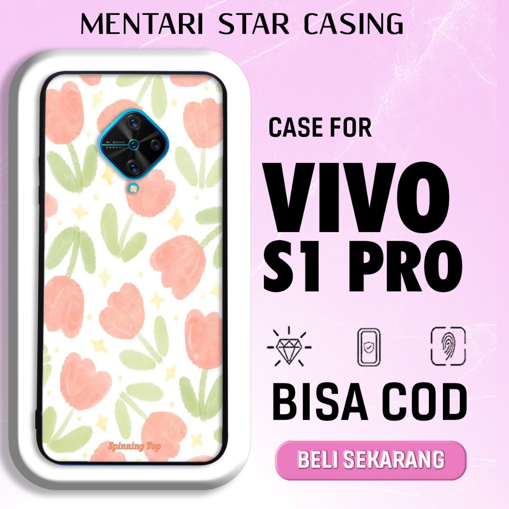 Case hp VIVO S1 PRO Casing VIVO S1 PRO Terbaru FLOWER Kartun Estetik Hitam Unik Lucu Keren Softcase 