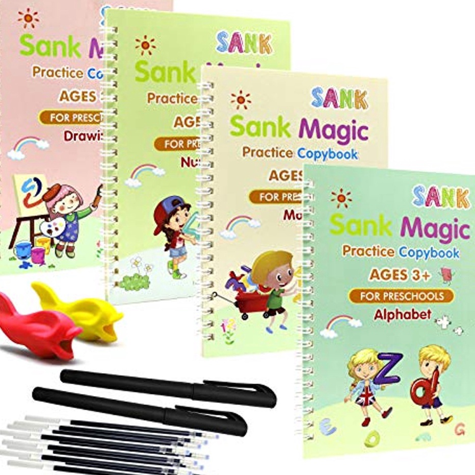 

❃Model Terkini❅ SGB SANK MAGIC BOOK 3D BUKU EDUKASI ANAK BELAJAR MENULIS UNTUK TK PAUD ANGKA & HURUF / BUKU AJAIB / MAGIC PRACTICE BOOK 1 SET ISI 4 BUKU + PEN + REFILL + HOLDER PENA C60 ➼