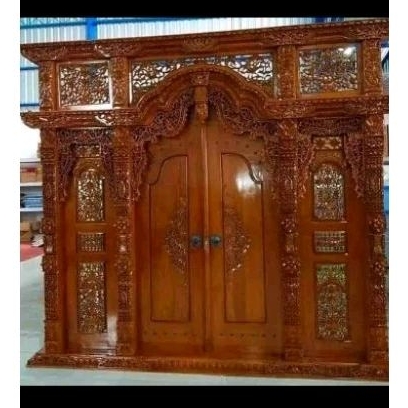 Pintu gebyok ukir ukuran 3m x 2,70m kayu jati solid