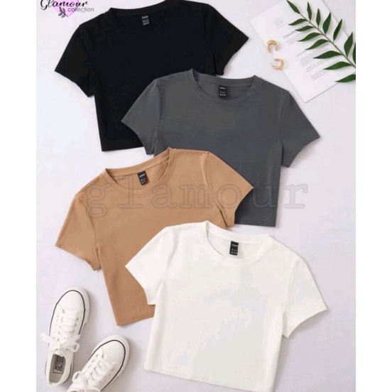 Grosir Glamour - kaos Crop Top Polos Kaos Wanita Crop Tee Press Body CT 001 (S,M,L,XL)