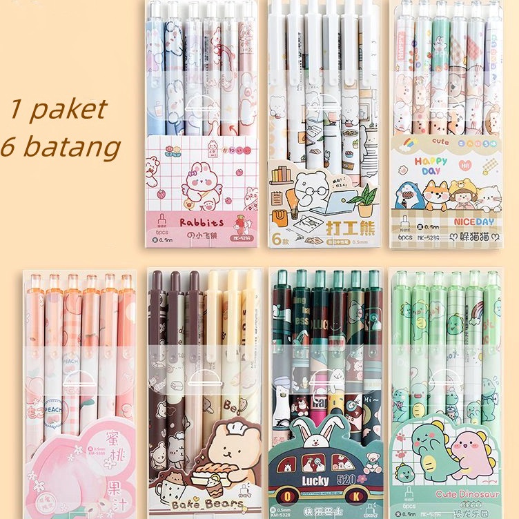 

Grosir 1 pak berisi 6 pulpen gel kartun/pena gel mekanik pola lucu