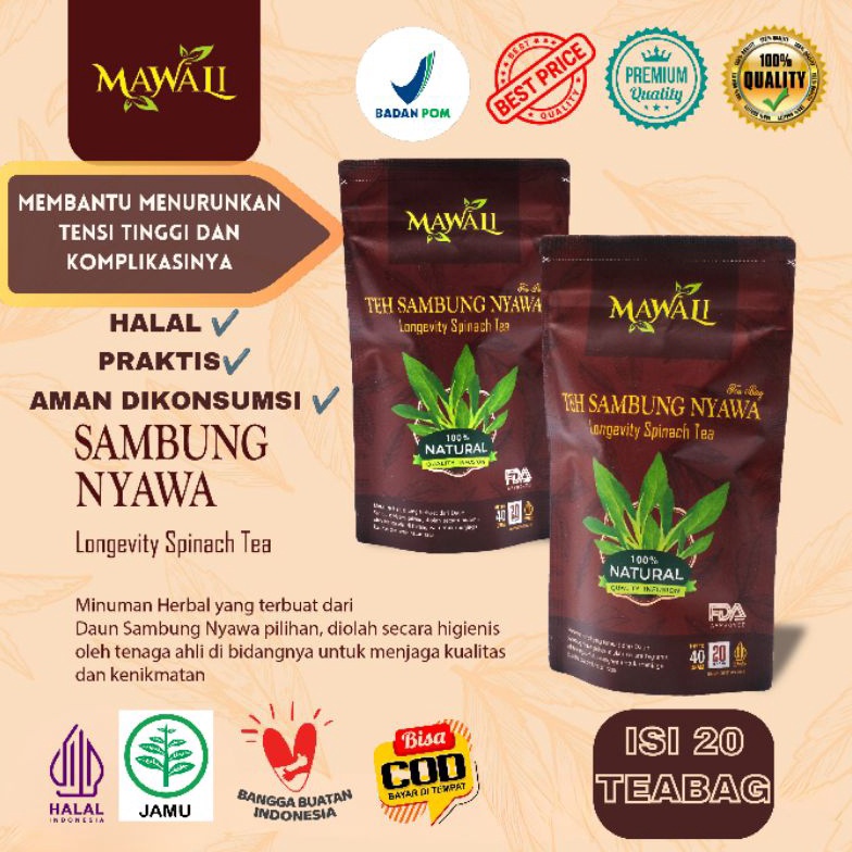 

[❅A35&] MAWALI SAMBUNG NYAWA Original Teh Herbal Darah Tinggi Jantung Kolesterol isi 20 Tea Bag [92]