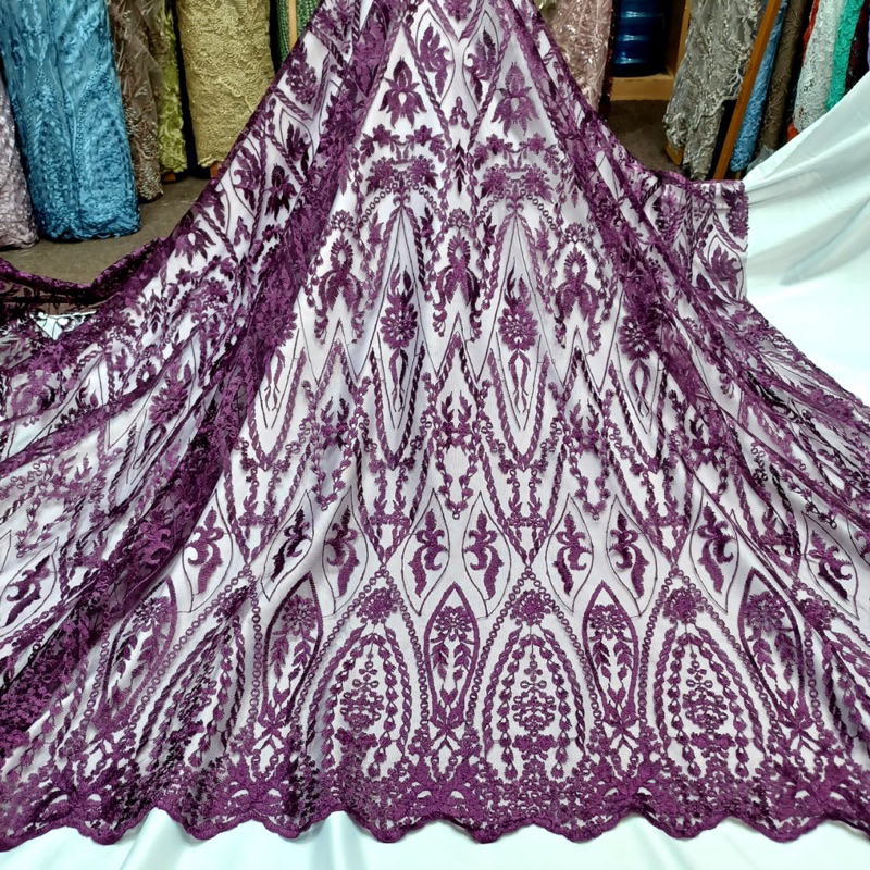 (COD) Kain Tile Bordir Pararel | Lace Premium | Kain Motif Antik | Kebaya Modern