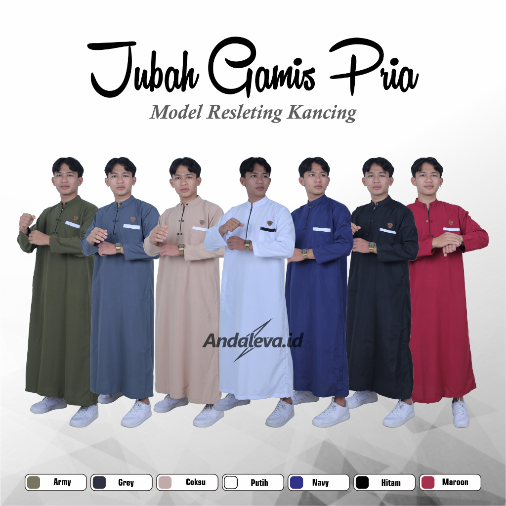 Jubah muslim Pria Dewasa Remaja Lengan Panjang Moderl Resleting kancing  -  Gamis Muslim Pria / Juba