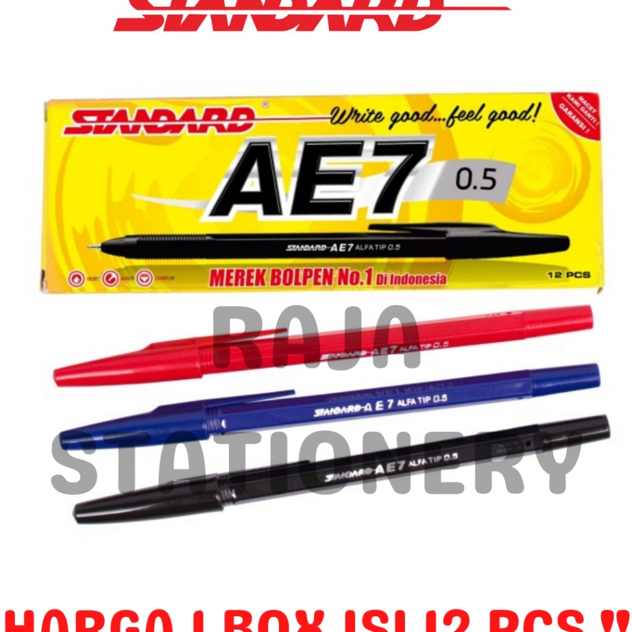 

Terupdate STANDARD BALL PEN AE7 BLACK BLUE RED 0.5 / BOLPEN PENA PEN STANDARD AE7 HITAM BIRU MERAH 0.5 [12PCS]