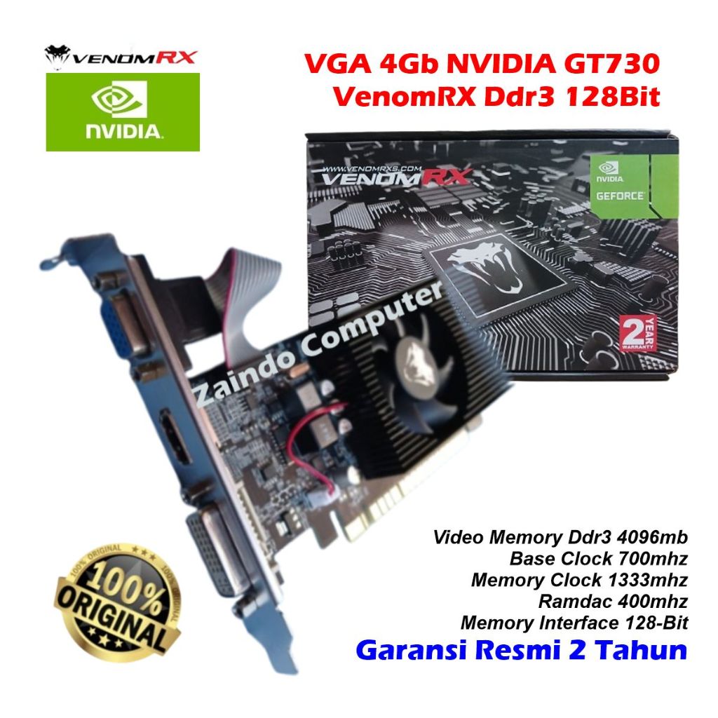 VGA VenomRX GT730 4GB DDR3 128bit - NVIDIA VGA 4GB NVIDIA GT730 VENOM RX DDR3 Geforce HDMI DVI Dsub 