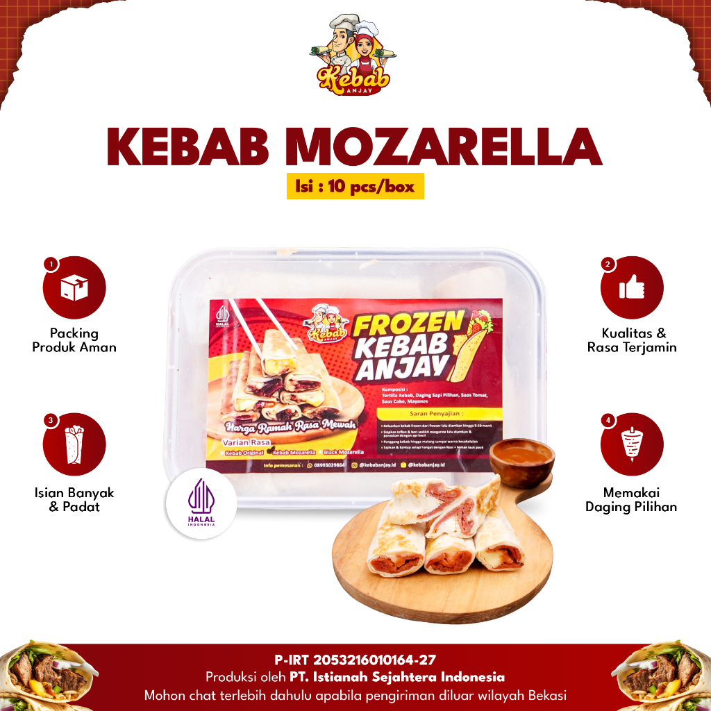 

Kebab Moza 1 Pack Isi 10pc Kebab Mozarella Lumer Premium Enak Berkualitas Halal Homemade Frozen Food Praktis Siap Masak