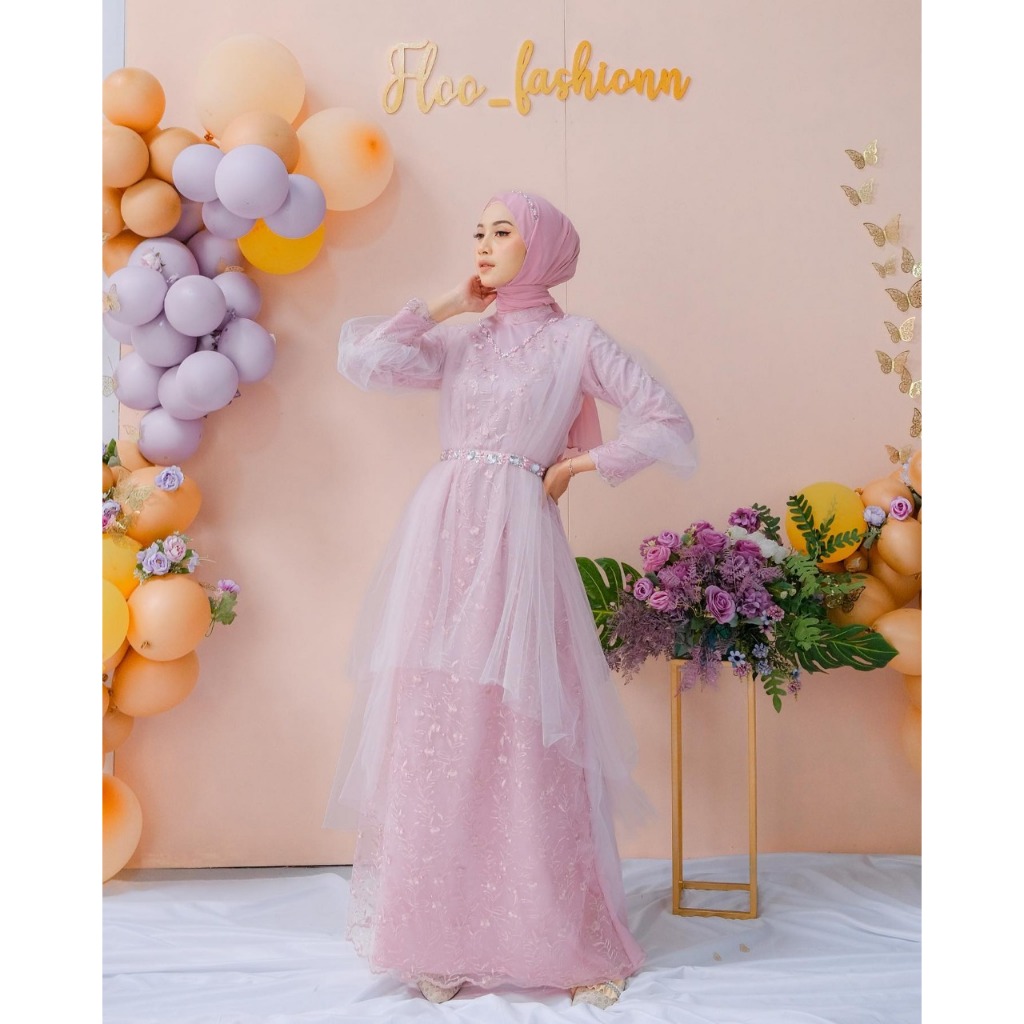 TERBARU - RINDA DRESS MAXY KOMBINASI TUTU TILLE MUTIARA DRESS SATIN KONDANGAN DRESS BROKAT GAMIS MUS