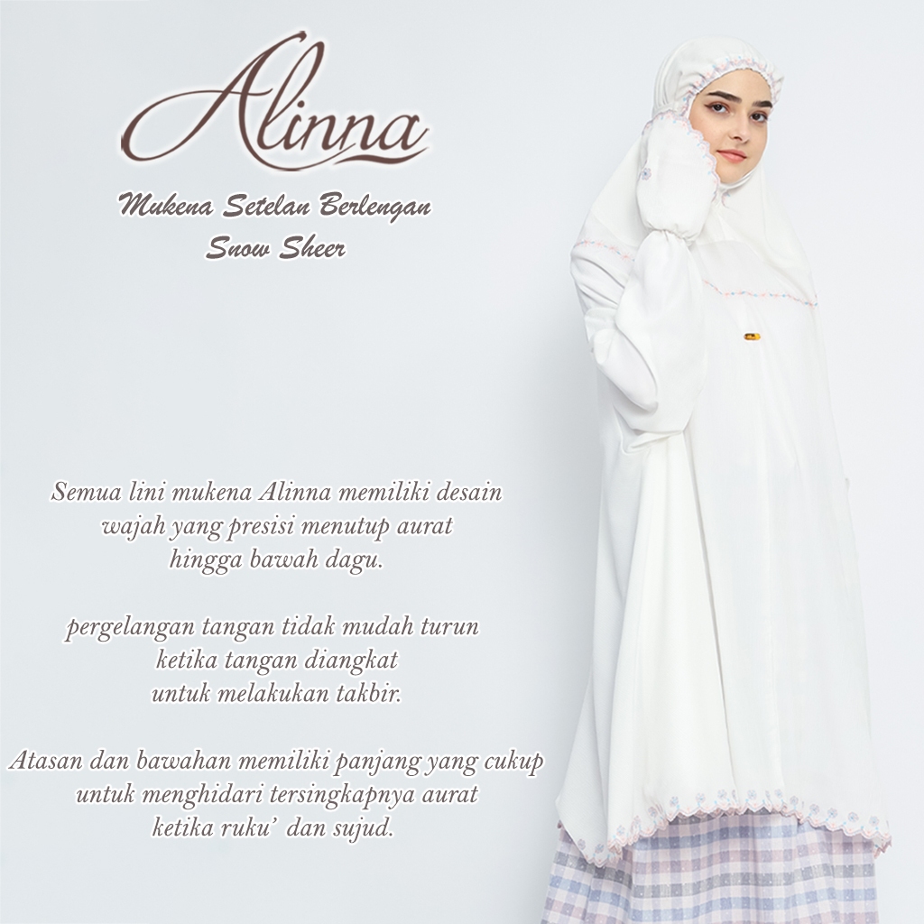 Mukena Alinna Setelan Potong Atas Bawah Berlengan Tangan Dagu Snow Sheer 02