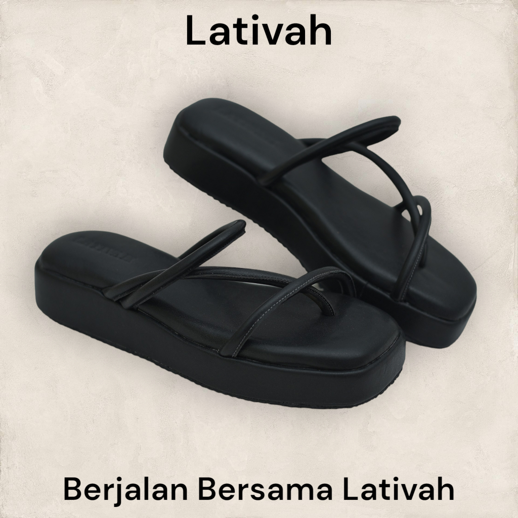 Lativah - 017 Sandal Wanita Wedges Slop Paris Flat Jepit Tali Hak 3Cm