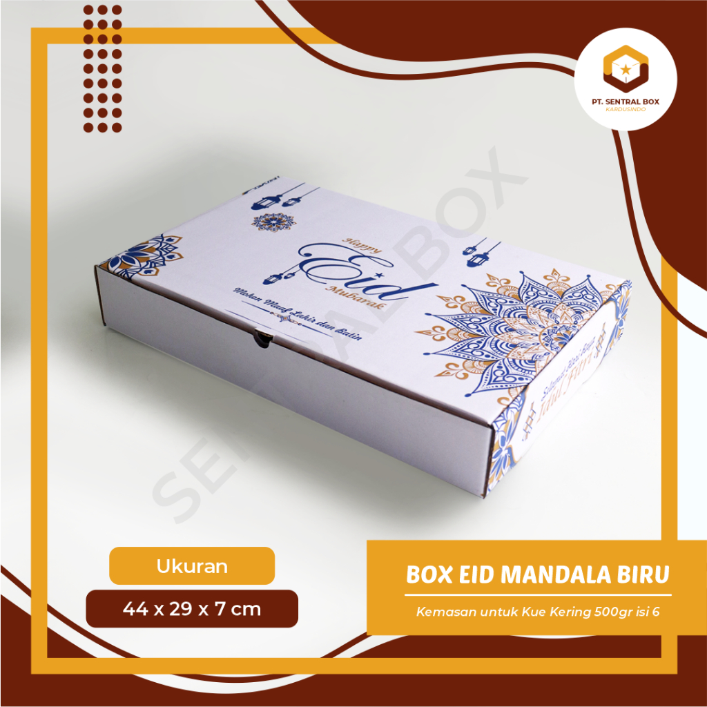 

Box Kuker "HARI RAYA IDUL FITRI" 500 gr Isi 6 Toples lingkaran (Uk. 44 x 29 x 7 cm) Hampers lebaran/ Box kue kering
