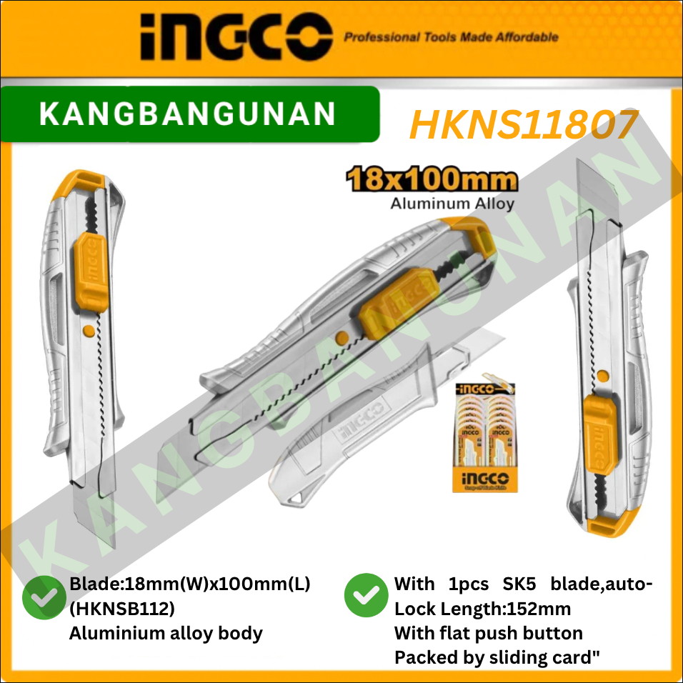 

Pisau Cutter Besar AutoLock (18mm) INGCO HKNS11807 Pemotong Kertas