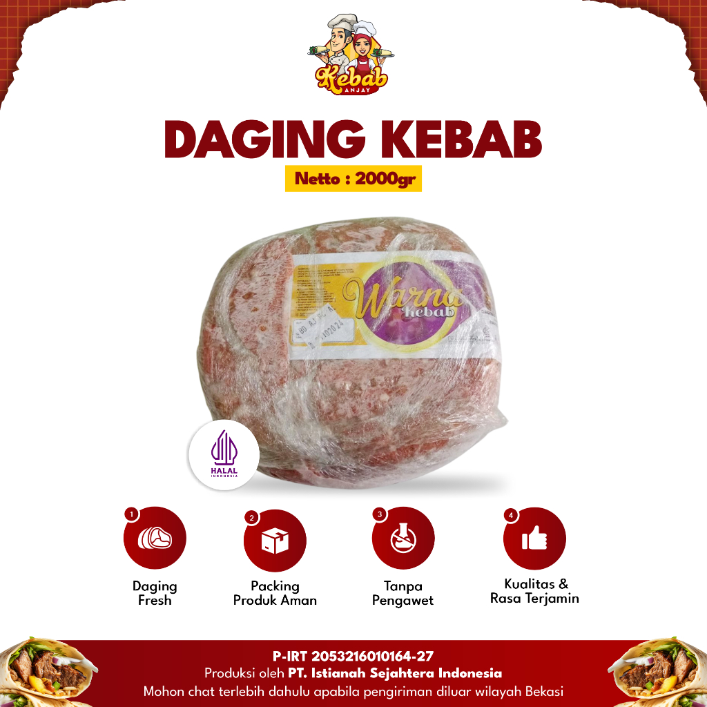 

Daging Kebab Warna Tanpa Tiang 1 Kg / 2 Kg Kebab Sapi Halal Premium