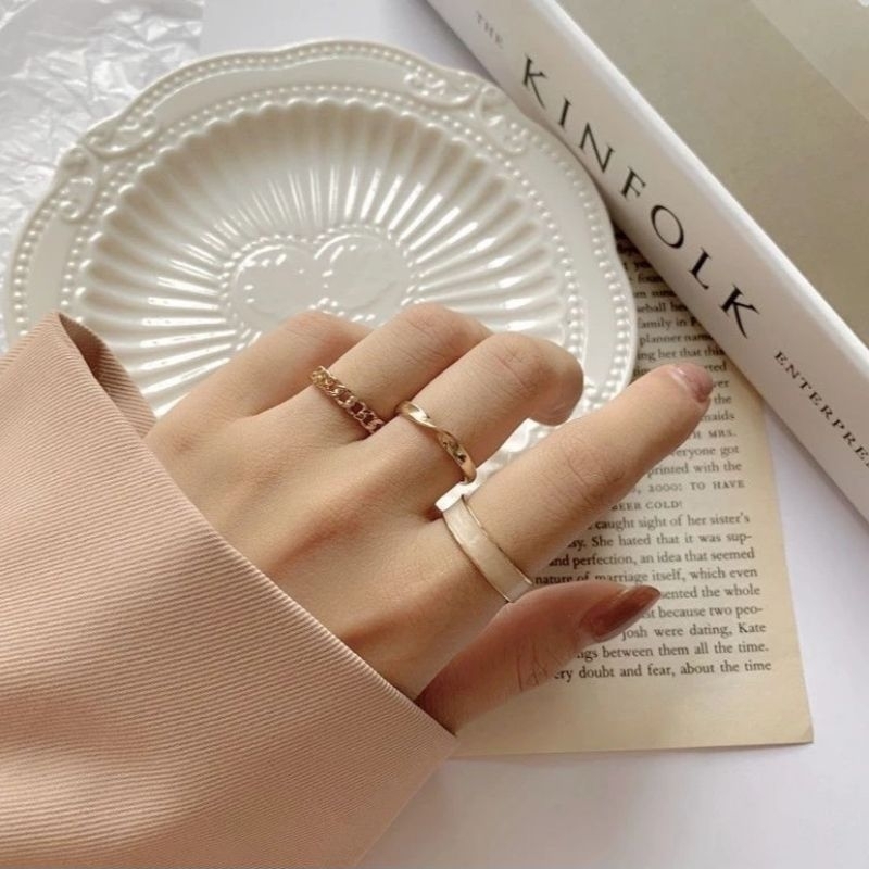 Cincin Titanium Wanita 3 In 1 CN-063 Cincin Wanita Korea Aksesoris Fashion Cincin Gold Original Impo