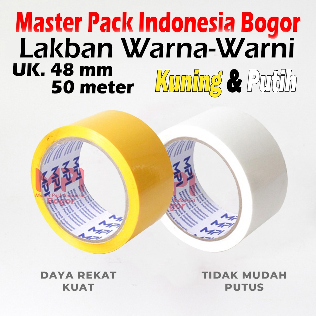 

Lakban Warna Kuning & Warna Putih 48 mm x 50 Meter / Lakban Isolasi Warna - Lakban Warna Master Pack Indonesia Bogor