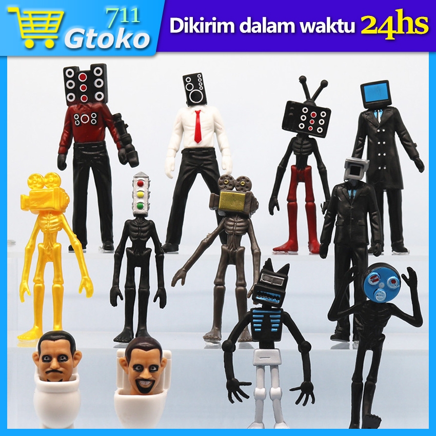 Set Figure Mainan Anak Skibidi Toilet Boneka Pajangan Dashboard Mobil Meja Cameraman Speakerman Sire