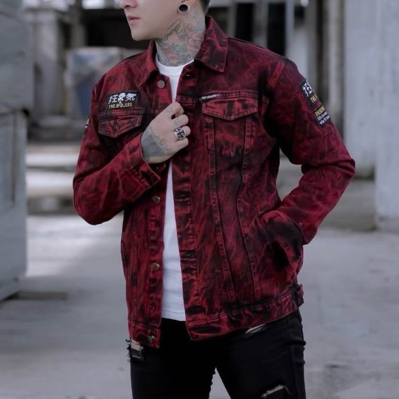 JAKET JEANS PATH JAKET JEANS TRUCKER JAKET DENIM RED DENIM JACKET RED DENIM JAKET JAKET JIN MERAH WA