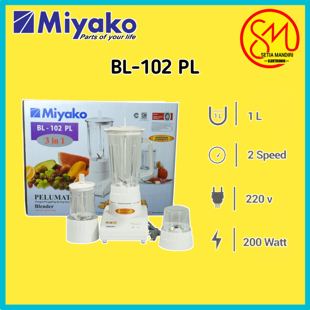 MIYAKO Blender 1 Liter Low Watt (BL-102 PL PLASTIK) & (BL-102 GS KACA) Garansi Resmi