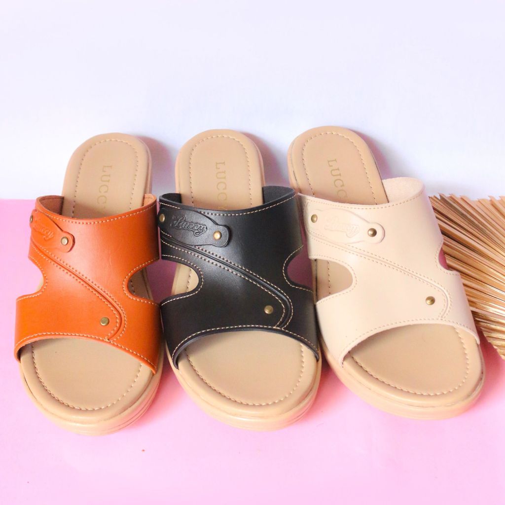 Luccy W02 Sandal Slop Wedges Wanita Big Size / Jumbo Size 41-43