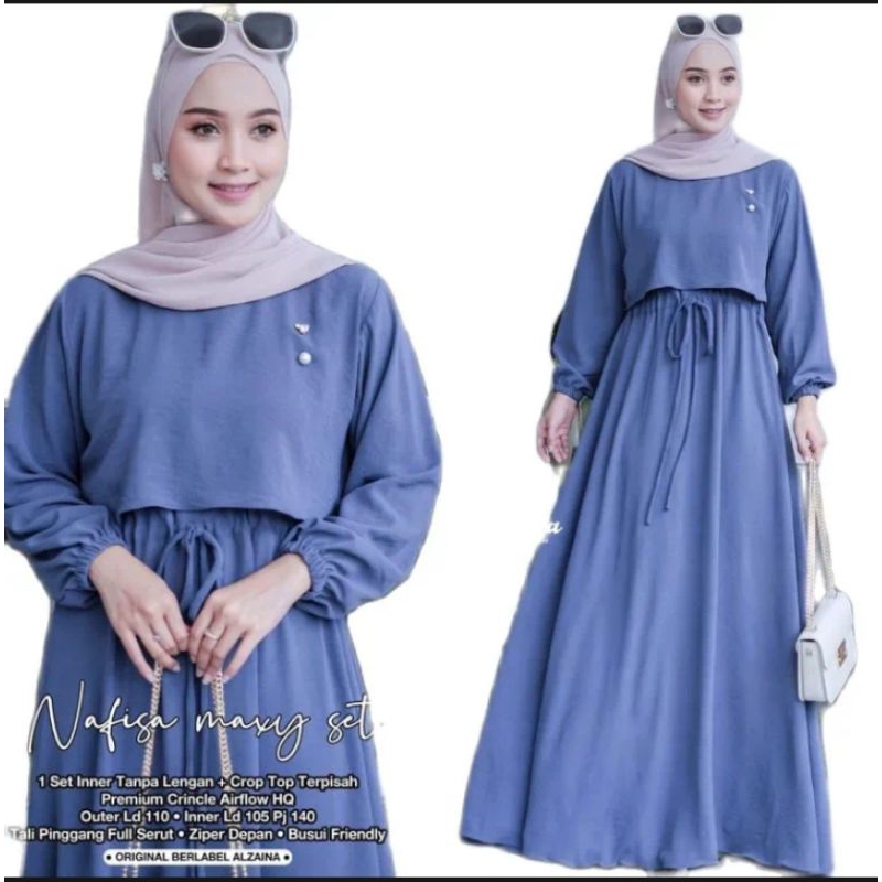 ZAFINA DRESS MAXY SET INNER CROP OUTER IMPORT // ONESET NAFISA 2IN1 INNER WANITA TREND