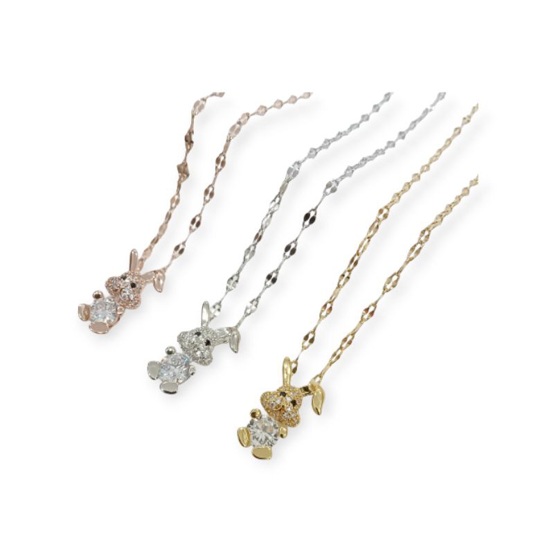 KALUNG TITANIUM WANITA ASLI/RANTAI LIONTIN KELINCI PERMATA PUTIH