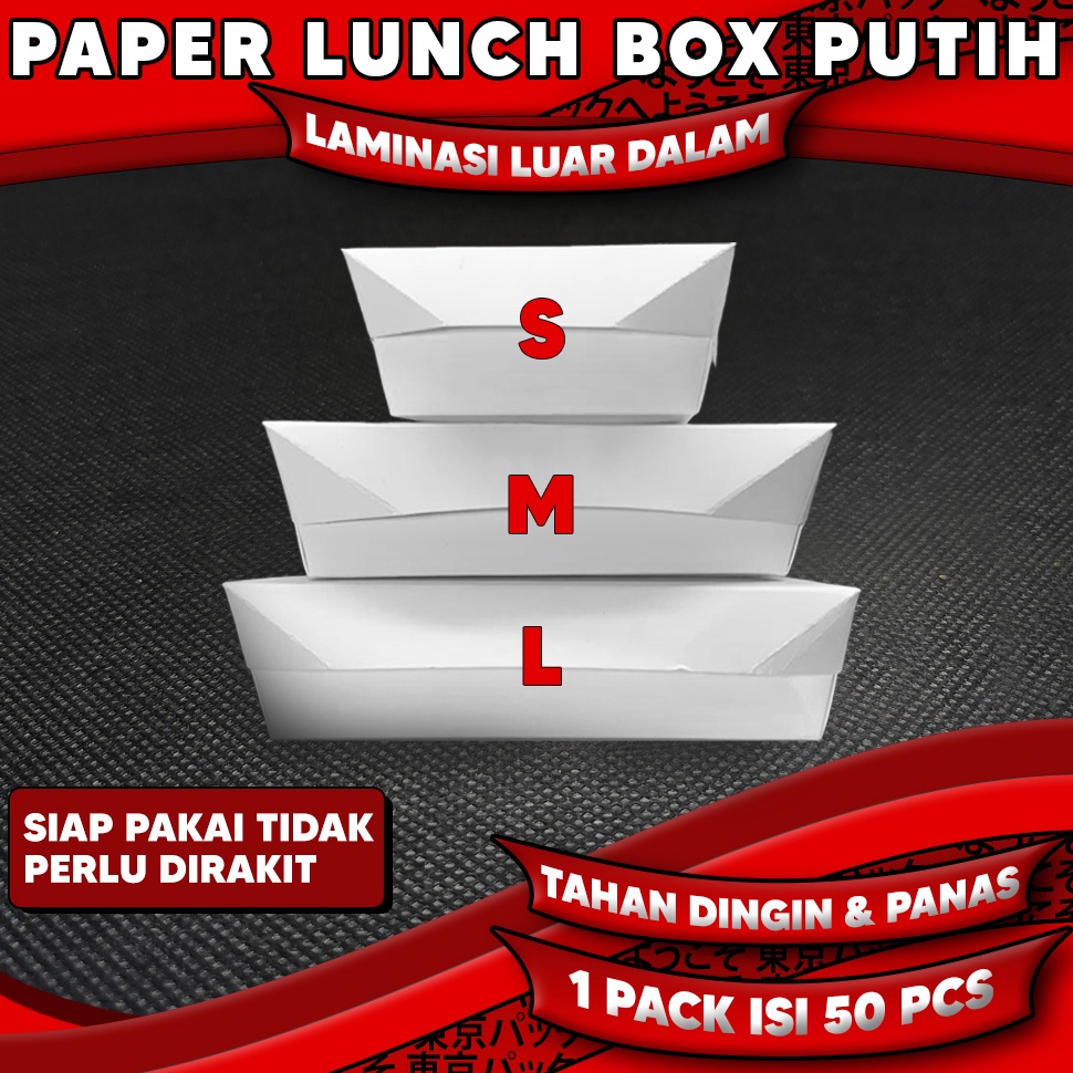 Meroket Paper Lunch Box Putih Uk S, M, L - Lunch Box Kertas - Lunch Box Kertas Putih