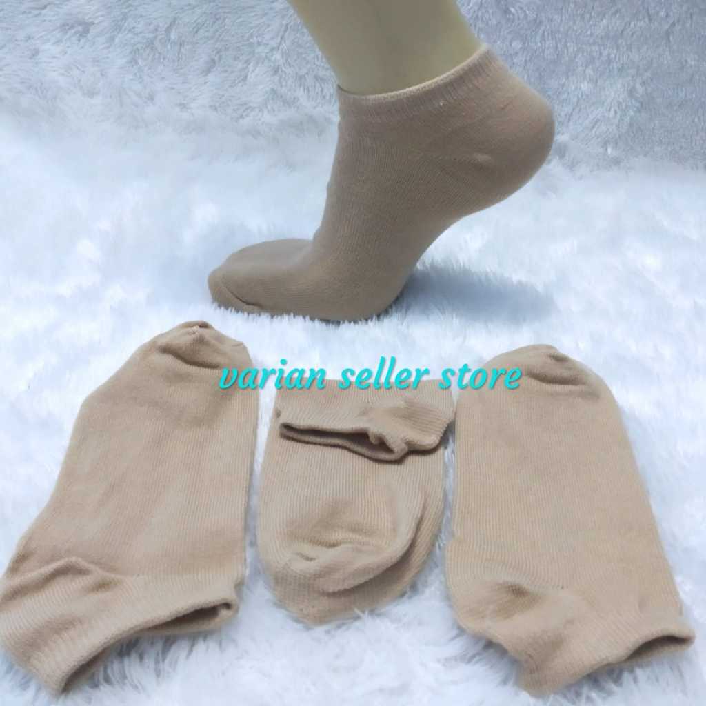 12 Pasang kaos kaki mata kaki wanita pendek warna cream kulit