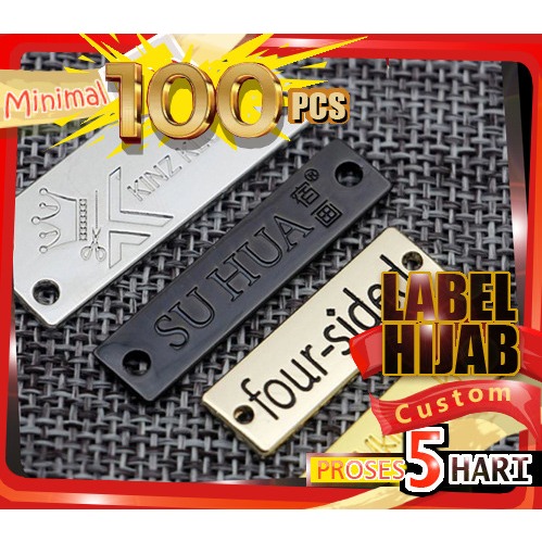 Label plat hijab custom bahan logam alloy kuningan & stainless untuk beragam kebutuhan bross & pin &