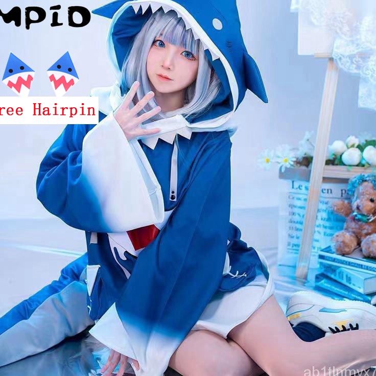 Terkini Grosir 【MPID】Ready Stock Hololive Gawr Gura Cosplay Costume ENG Shark Kid Kostum Children Wi
