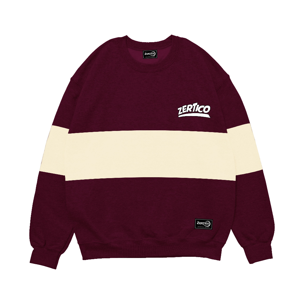 ZERTICO Sweater Crewneck Kombinasi Burgundy - Cream Pria Wanita Premium Quality Distro Terlaris