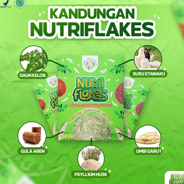 

Ready stock NUTRIFLAKES SEREAL UMBI GARUT solusi masalah asam lambung dan magh extra daun kelor