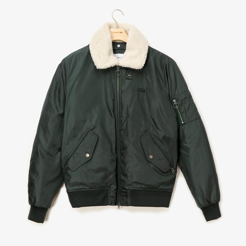 JACKET PRIA LACOSTE BOMBER PADED SHERPA GREEN ORIGINAL AUTHENTIC