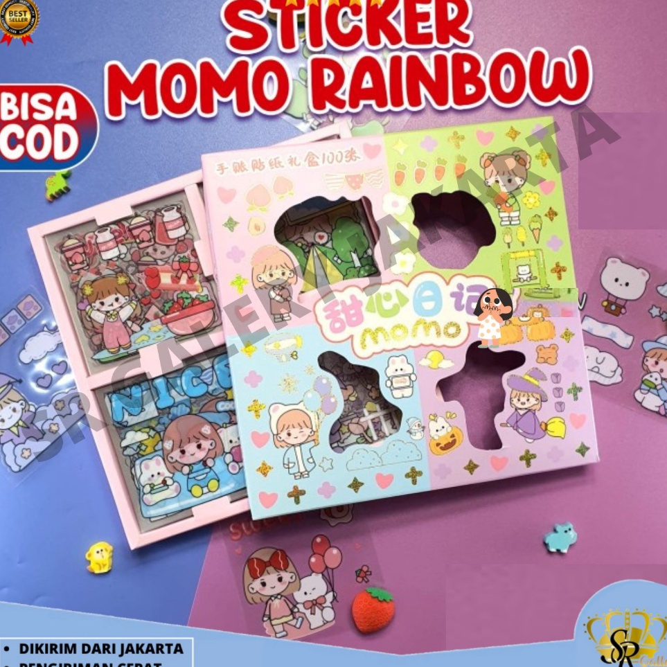 

Ready Stock Stiker 100 Lembar Sticker 2D Momo Motif Kartun Korea Lucu Anti Air SR Dijual Murah
