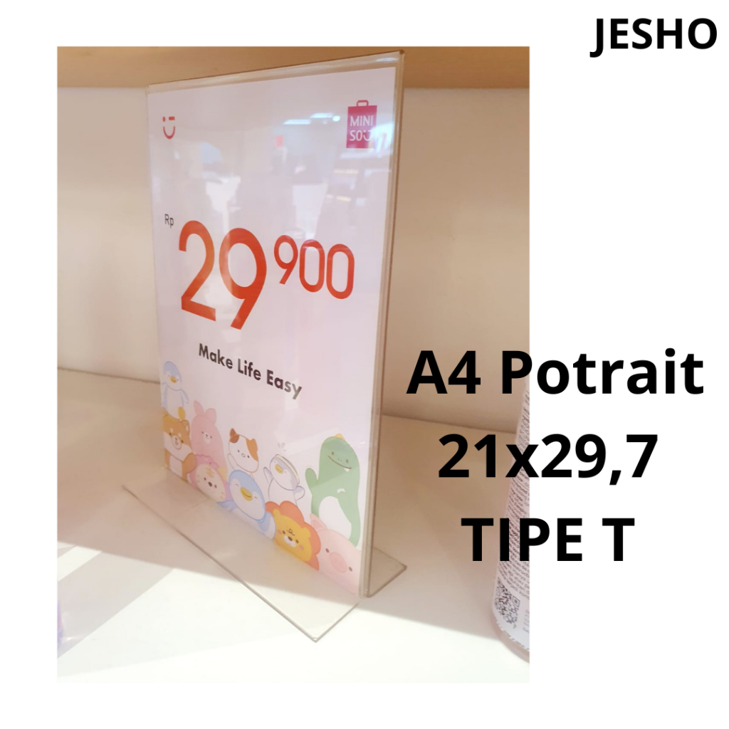 

Akrilik tent card holder A4 Tipe T potrait tempat brosur / Qris / Display menu akrilik 2mm